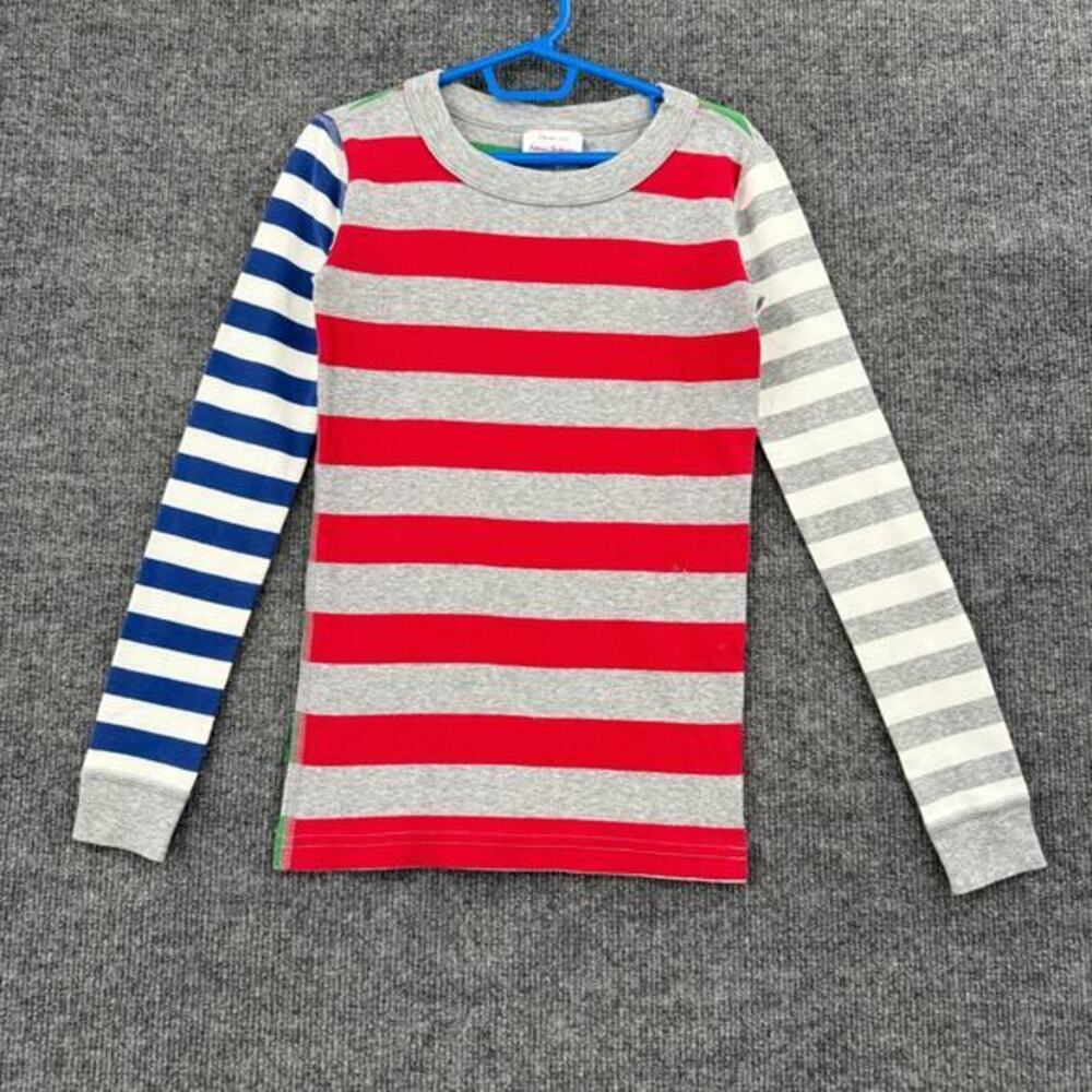 Hanna Anderson Primary Color Striped Pajama Top Sleep Shirt Sz 8 Organic Cotton